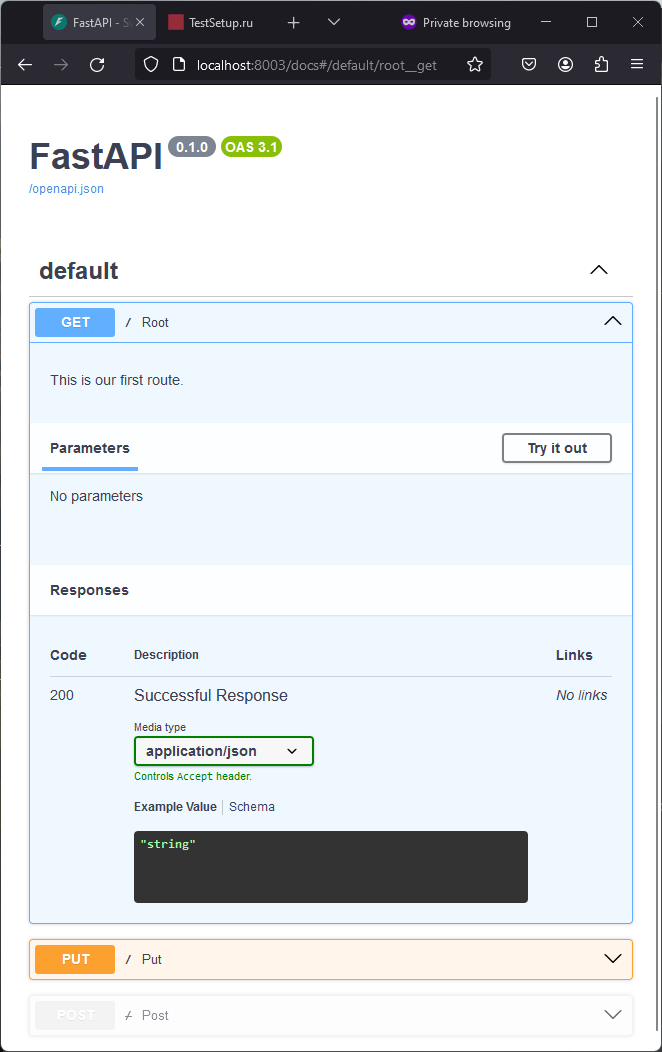 FastAPI Swagger изображение с сайта www.devhops.site