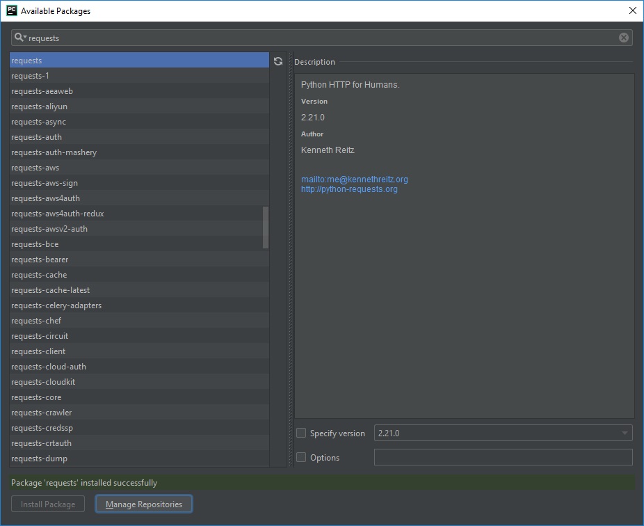 Установка модуля requests в PyCharm изображение с сайта www.devhops.site