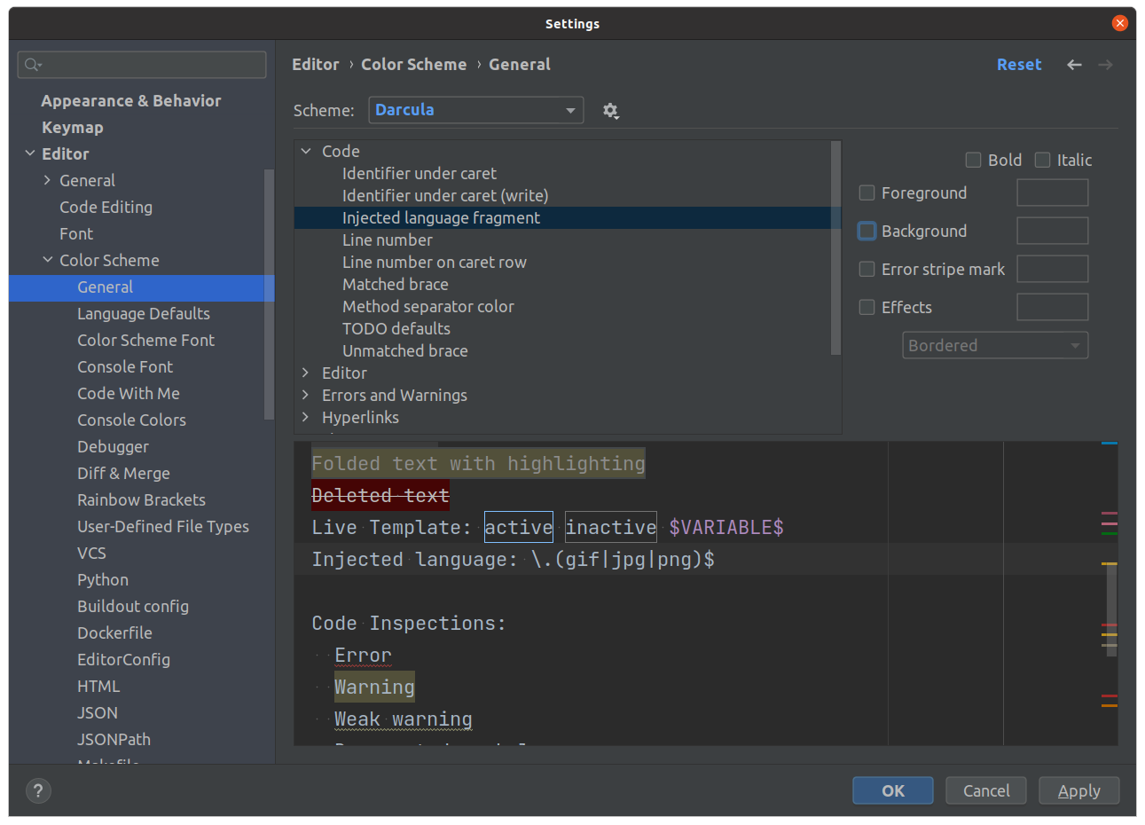 injected language fragment PyCharm изображение с сайта www.devhops.site