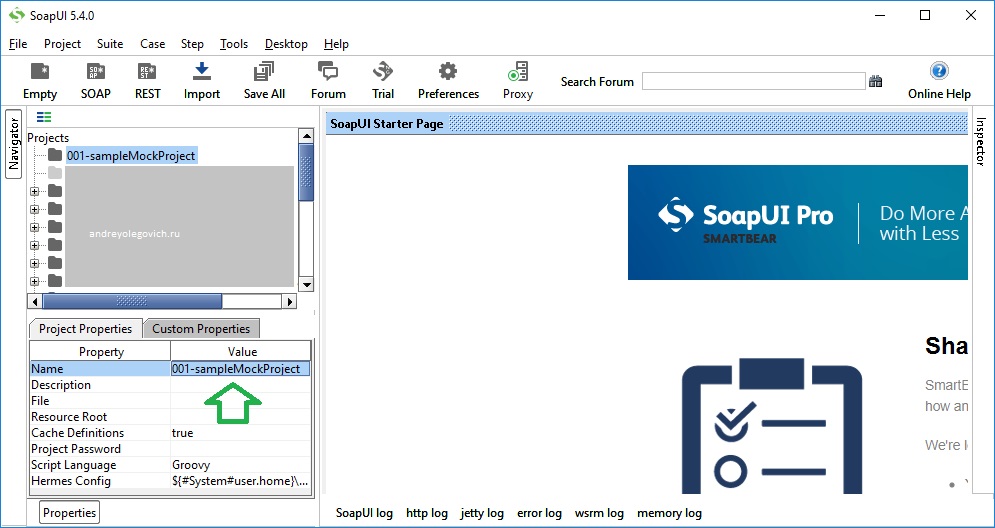 SOAP UI Enter Project Name изображение с сайта www.eth1.ru