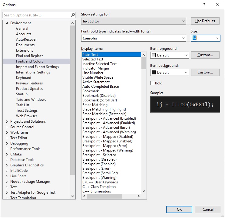 изменить размер шрифта в Visual Studio 2019 в Windows 10 изображение с сайта www.devhops.site