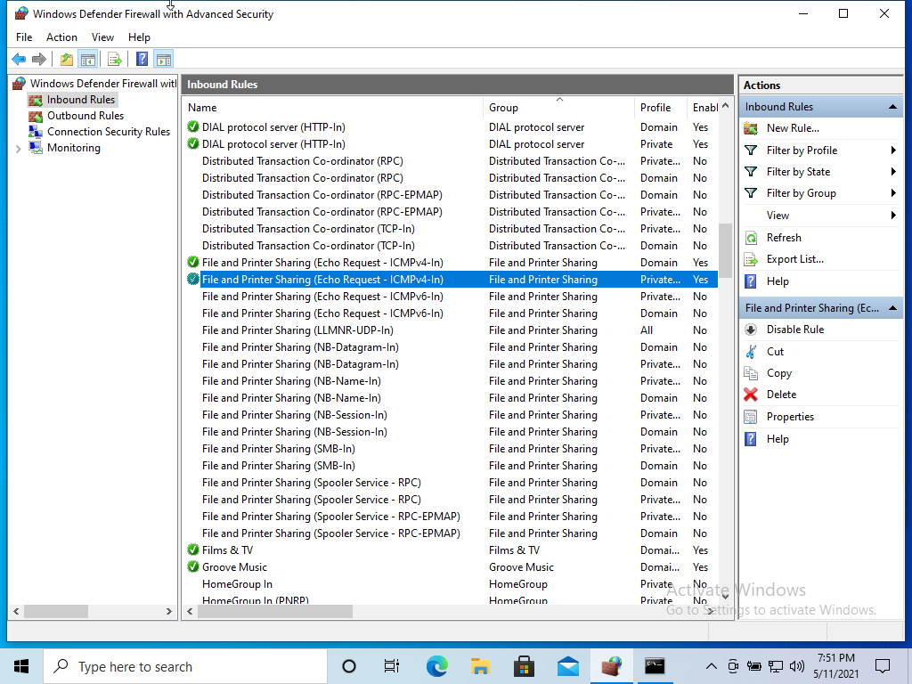 Разрешить пинг Windows Server firewal входящий www.eth1.ru